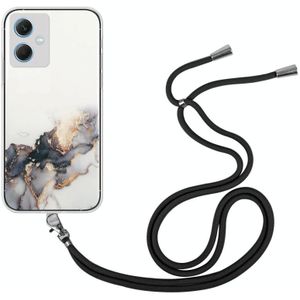 Voor Xiaomi Redmi Note 12 Holle Marmeren Patroon TPU Schokbestendig Telefoonhoesje met Nekkoord Touw(Zwart)