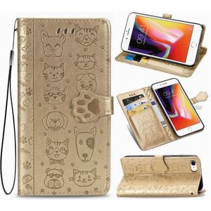 Voor iPhone SE 2020 Cute Cat en Dog Embossed Horizontale Flip Lederen Case met Bracket / Card Slot / Wallet / Lanyard (Gold)