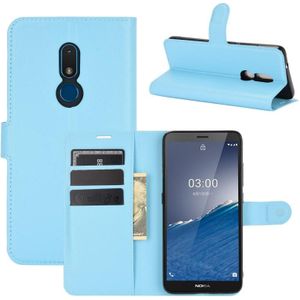 Voor Nokia C3 Litchi Texture Horizontale Flip Lederen Case met Holder & Card Slots & Wallet(Blauw)
