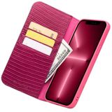 Qialino kleine krokodil textuur horizontale flip lederen tas met houder & kaart slots & portefeuille voor iphone 13 pro max (rose rood)