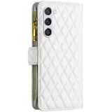 Voor Samsung Galaxy S23 5G Diamond Lattice Zipper Wallet Leather Flip Phone Case (Wit)