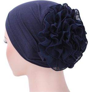 Effen kleur Chiffon Big Cap Flower Pullover Tulband hoed  grootte: one size (Navy Blue)