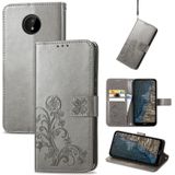 Voor Nokia C20 vier-blad gesp in relif lederen tas met lanyard & card slot & portemonnee & houder