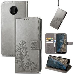 Voor Nokia C20 vier-blad gesp in relif lederen tas met lanyard & card slot & portemonnee & houder