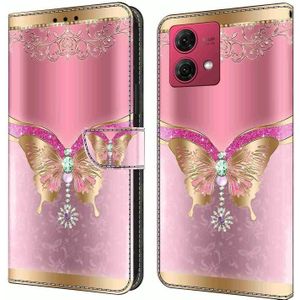 Voor Motorola Moto G84 Crystal 3D schokbestendig beschermend lederen telefoonhoesje (roze onderkant vlinder)