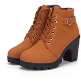 Fashion Square High Heels Solid Color Sneakers Women Snow Boots  Shoe Size:40(Yellow)
