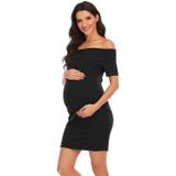 Pure Color One-Shoulder Short-Mouwen Motherity Dress (Color: Black Size: XL)