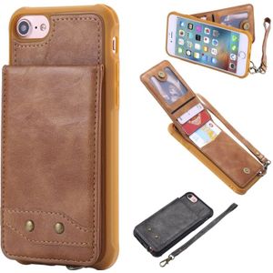 Voor iPhone 8 / 7 Vertical Flip Shockproof Leather Protective Case met Short Rope  Support Card Slots & Bracket & Photo Holder & Wallet Function(Brown)