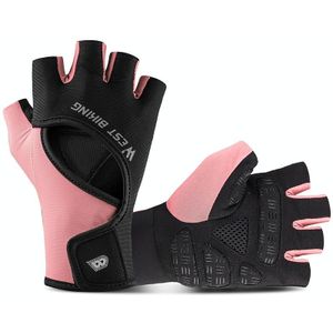WEST BIKING YP0211217 Fietsen Ademende siliconen palm handschoenen fitness training pols guard sporthandschoenen  maat: m (zwart roze)