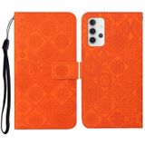 Voor Samsung Galaxy A32 4G etnische stijl relif patroon horizontale flip lederen geval met houder  kaart slots & portemonnee &lanyard (oranje)