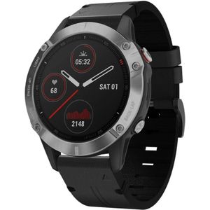 Voor Garmin Fenix 6 GPS 22mm lederen stalen gesp horlogeband