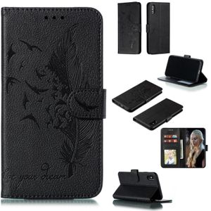 Feather patroon Litchi textuur horizontale Flip lederen draagtas met portemonnee & houder & kaartsleuven voor iPhone XS Max (zwart)
