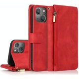 Voor iPhone 14 Plus Rits Portemonnee Tas Leren Hoes (Rood)