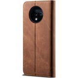 Voor OnePlus 7T Denim Texture Casual Style Horizontal Flip Leather Case met Holder & Card Slots & Wallet(Brown)