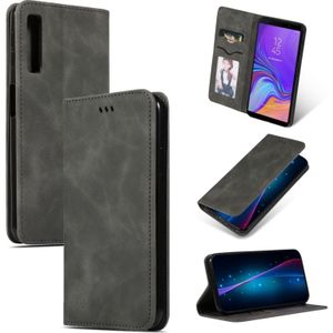 Retro huid voelen Business magnetische horizontale Flip lederen case voor Samsung Galaxy A7 2018 (donkergrijs)