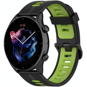 Voor Amazfit GTR 4-streep tweekleurige siliconen horlogeband (zwart limoengroen)