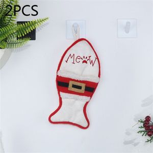 2 stuks CX20223 multifunctionele vis vorm kerst sok Gift Bag mes vork mouw kerstboom hanger decoratie (wit)