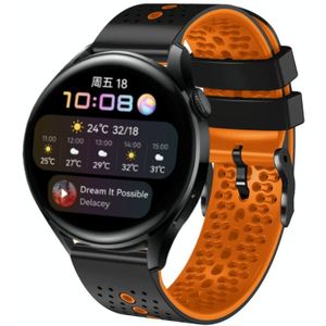 Voor Huawei Watch 3 22 mm geperforeerde tweekleurige siliconen horlogeband (zwart + oranje)