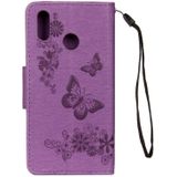 Voor Huawei P20 relif Lite Vintage bloemen vlinder patroon horizontale Flip lederen draagtas met kaartslot & houder & portemonnee & Lanyard (paars)