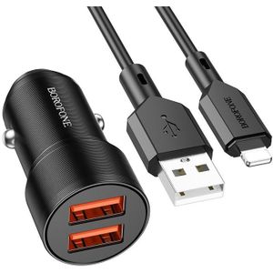 BOROFONE BZ19 Wisdom Dual USB-poorten autolader met USB naar 8-pins kabel