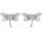 S925 Sterling Silver Pink Dragonfly Ear Stud Women Earrings