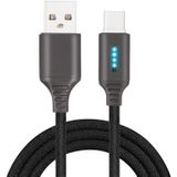 USB-C/type-C interface zink legering Marquee lichtgevende intelligente automatische uitschakeling oplaad gegevenskabel (zwart)