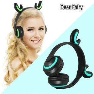 ZW19 LED 7 Kleuren licht Bluetooth Stereo Draadloze Hoofdtelefoon Cat Ear Knipperende Gloeiende Gaming Headset Oortelefoon (Herten Fairy)