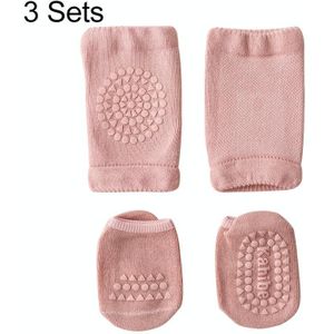 3 sets zomer kinderen knie pads baby vloer sokken baby antislip kruipen sportbescherming pak m 1-3 jaar oud (roze)
