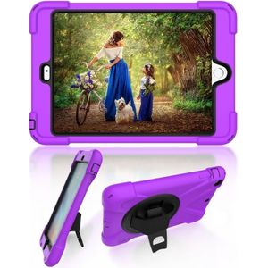 Voor iPad Mini 3 & 2 & 1 Schokbestendige Kleurrijke Siliconen + PC Beschermhoes met Holder & Hand Grip Strap(Paars)