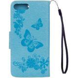 Voor iPhone 8 Plus & 7 Plus vlinders relif horizontale Flip lederen draagtas met houder & Card Slots & portemonnee & Lanyard(Blue)