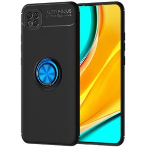 Voor Xiaomi Poco C3 Metalen Ring Houder 360 graden roterende TPU-behuizing (Zwart+Blauw)