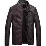 Mannen Slim-fit Washed PU Leather Jacket (Kleur:Koffiemaat:L)