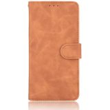 Voor OnePlus 6 Solid Color Skin Feel Magnetic Buckle Horizontale Flip Kalf Texture PU Lederen case met Holder & Card Slots & Wallet(Bruin)