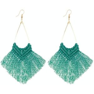 2 paar Rope Gevlochten Knoop Handgeweven Oorbellen Bohemian Tassel Oorbellen  Kleur: Dark Green