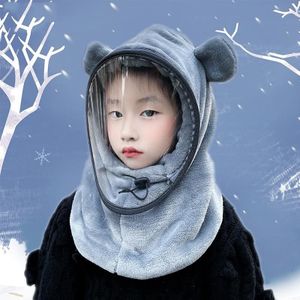 Winter Cartoon Children Ear Protection Windproof Cap with Face Mask  Size: One Size(Gray)