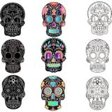 2 Sets Kinderen Kleurrijke Schedel Hoofd Halloween Scratch Painting DIY Ornamenten Bloem Skull Sticker (12 Stks / Set)