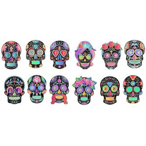 2 Sets Kinderen Kleurrijke Schedel Hoofd Halloween Scratch Painting DIY Ornamenten Bloem Skull Sticker (12 Stks / Set)