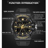 Sanda 6025 Dual Time Digital Display Lichtgevende Kalender Waterdicht Multifunctioneel Mannen Sport Quartz Horloge (All Black)