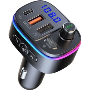 T65 Auto Bluetooth FM-zender Dual USB Type-C QC3.0-oplader