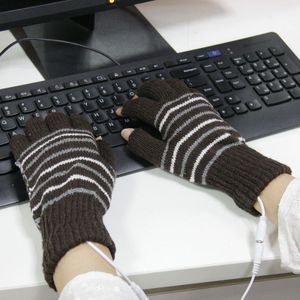 Buitensport elektrische verwarmde Half-vinger gebreide handschoenen (donkerbruin)