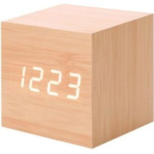 Multicolor geluiden controle houten klok moderne digitale LED Bureau alarm klok thermometer timer houten wit