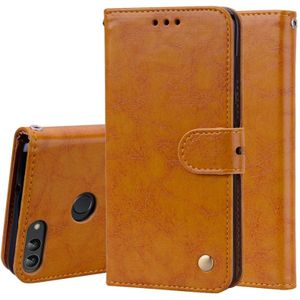 Business stijl olie Wax textuur horizontale Flip lederen case voor Huawei P Smart/Enjoy 7S  met houder & kaartsleuven & portemonnee (bruin)