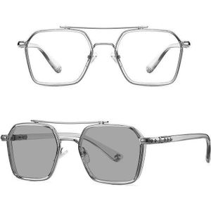 A5 Double Beam gepolariseerde kleur veranderende bijziende bril  lens: -350 graden grijs grijs veranderen (grijs zilver frame)