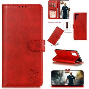 Voor Samsung Galaxy A71 5G Embossed Happy Cat Pattern Horizontale Flip Lederen Case met Holder & Card Slots & Wallet & Photo Frame(Red)