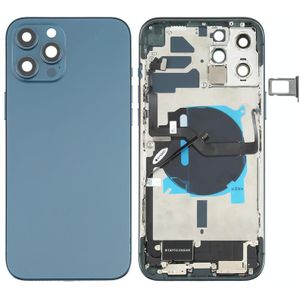 Batterij achterklep montage (met zijtoetsen  luide luidspreker  motor & camera lens & kaart lade  aan / uit knop + volumeknop + oplaadpoort & draadloze oplaadmodule) voor iPhone 12 Pro Max (blauw)