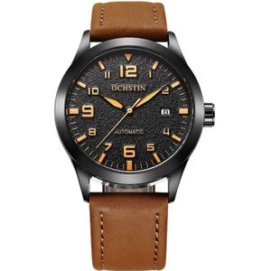 Ochstin 62028 Mode volledig automatisch mechanisch horloge waterdicht mannen vrije tijd mechanische horloge kalender lederen horloge (koffie)