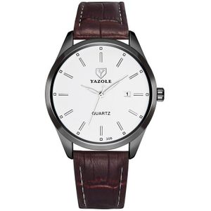 Yazole 308 lichtgevende quartz horloge mannen horloge (zwarte schaal witte lade bruine riem)