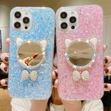 Voor iPhone 13 Pro Starry Sequin Diamond Cat Ears Spiegel Epoxy TPU Telefoonhoesje