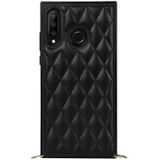 Voor Huawei P30 Lite Elegant Rhombic Pattern Microfiber Leather + TPU Shockproof Case met Crossbody Strap Chain (Black)