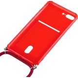 Voor iPhone 8 Plus / 7 Plus Transparante TPU beschermhoes met Lanyard & Card Slot(Roze)